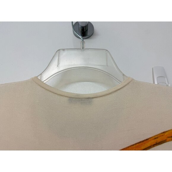 Akris Grass Print Silk Cardigan Sweater Yellow Straw Hay Stripe Button Down 10 - Picture 10 of 16